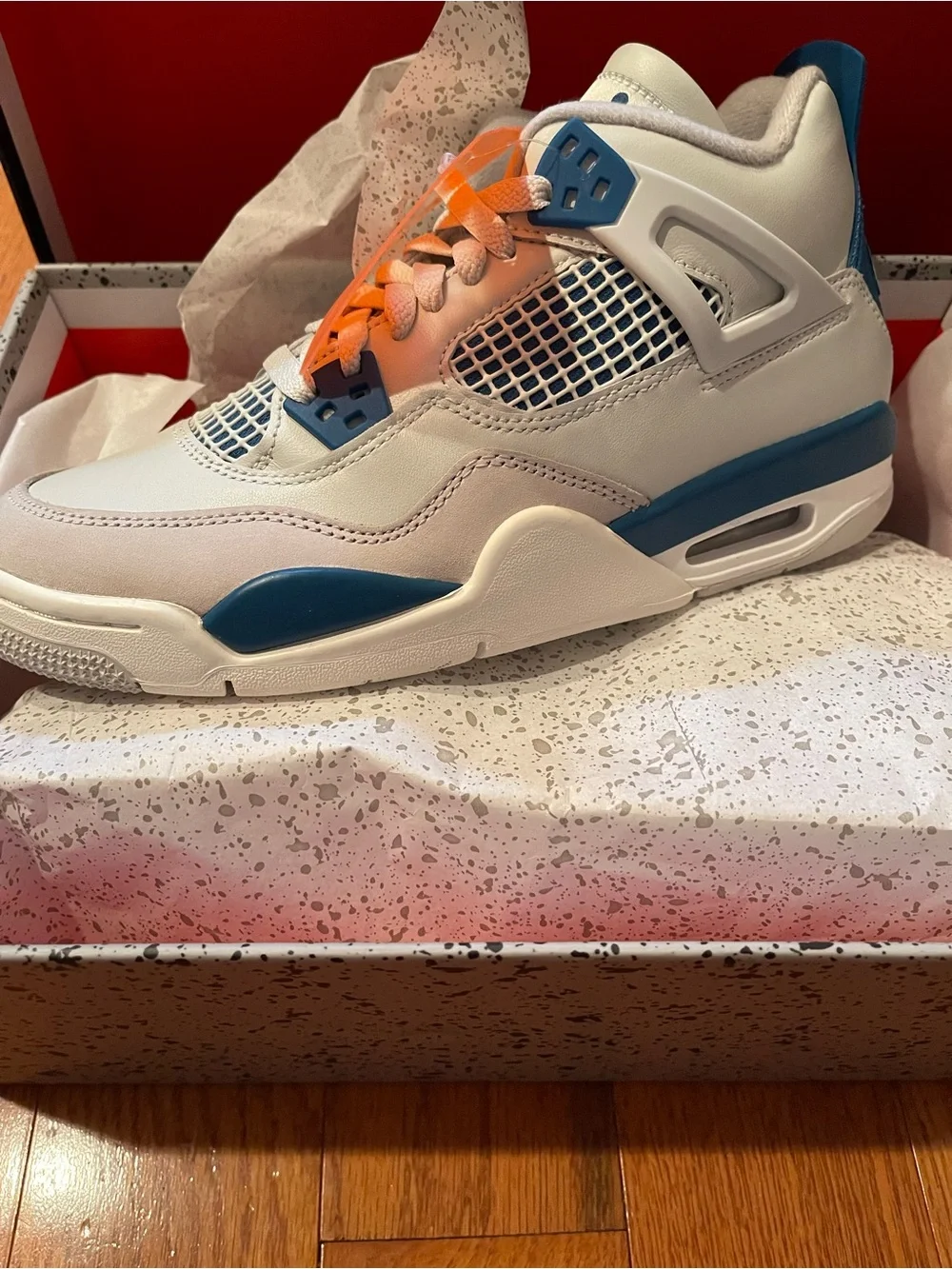 Jordan Kids White Sneakers with Blue and Orange Accents